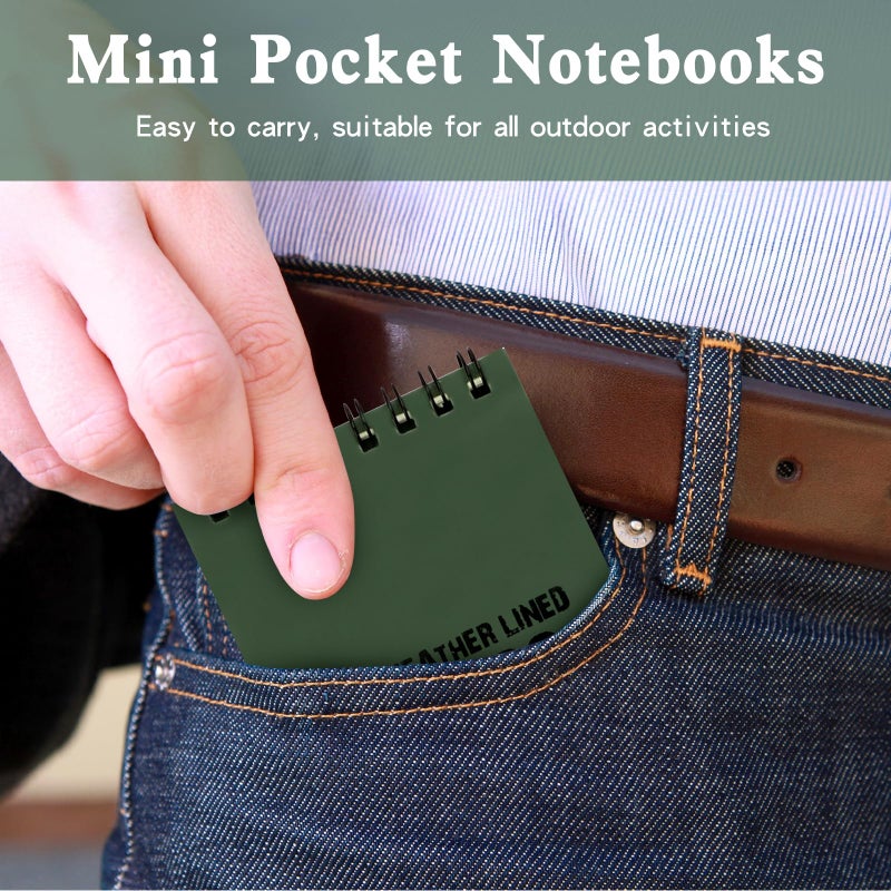 CUGBO 10 Pack Waterproof Notebook, All-Weather Pocket Sized Tactical Notepad, Top Spiral Memo Grid Paper Notepad for Outdoor Activities Recording(Army Green, 3"x5") - Image 4